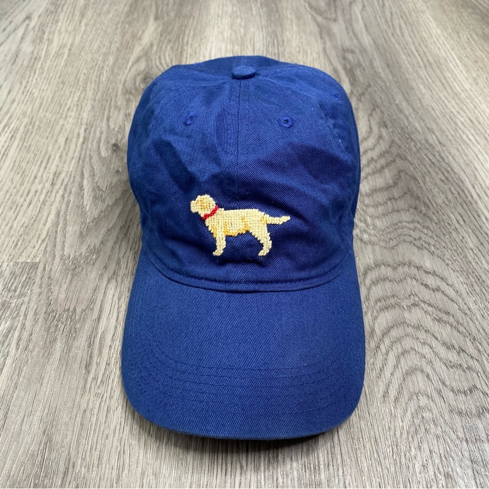 Smathers‎ & Branson Yellow Lab Golden Retriver Needlepoint Blue Hat Baseball Cap